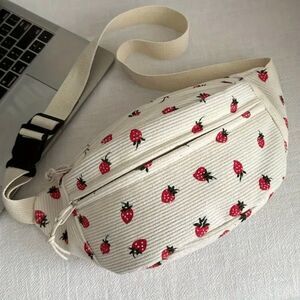 Corduroy Crossbody Strawberry Print Belt Bag | Christmas Gifts For Her